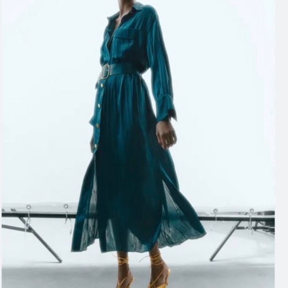 Zara Dresses & Skirts - Zara Teal Long Sleeve Dress with Belt